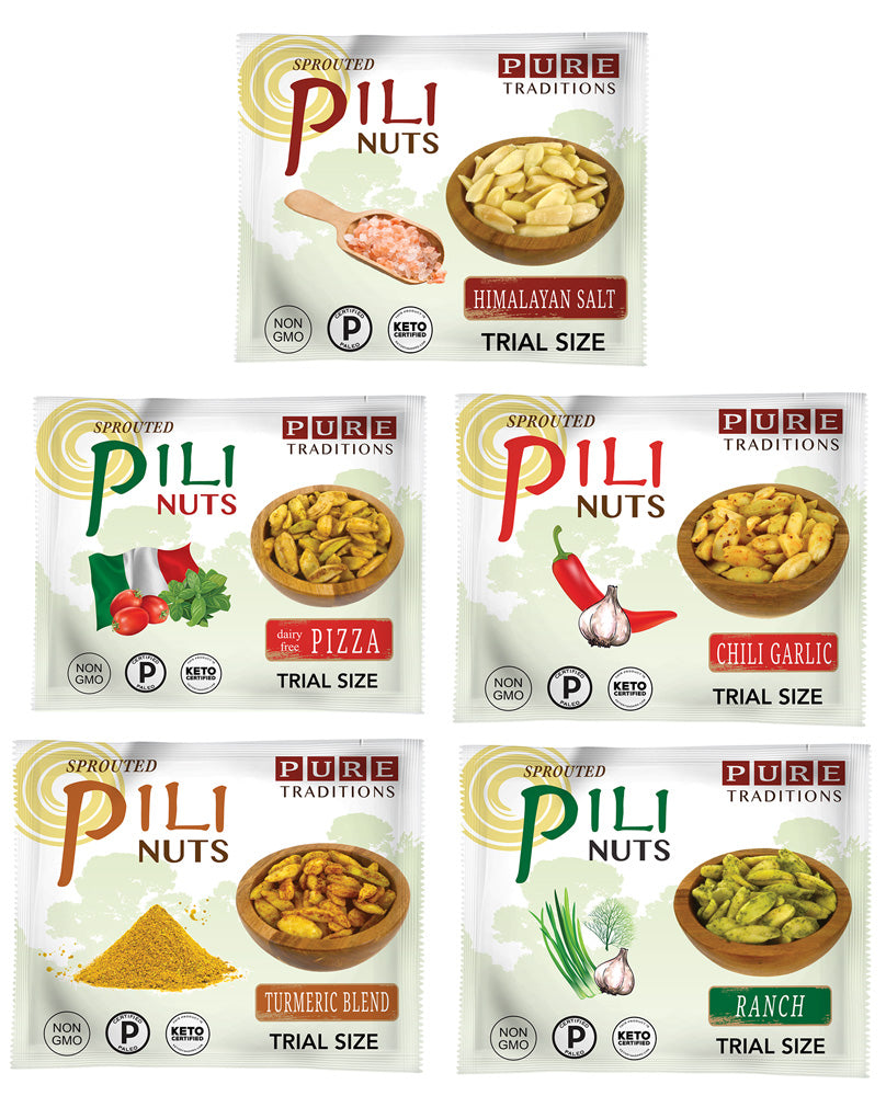 Sprouted Pili Nuts, Trial Size, 5 Flavor Savory Variety Pack