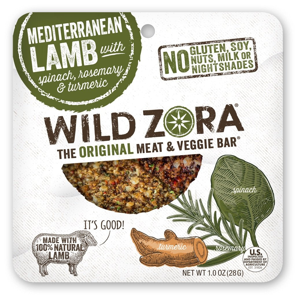 Wild Zora Meat & Veggie Bars, Lamb Rosemary Spinach