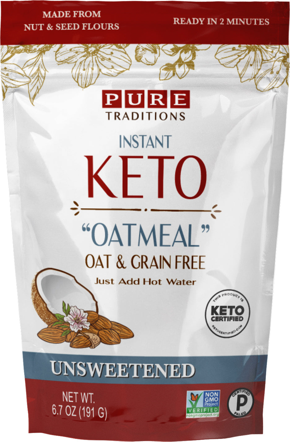 Instant Keto Oatmeal, Unsweetened (2 Net Carbs/Serving)