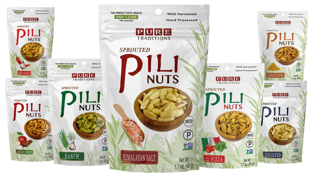 Sprouted Pili Nuts, 7 Flavor Variety Pack