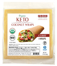 Load image into Gallery viewer, Keto Coconut Wraps, Curry Flavor, Organic, (4 per pack)
