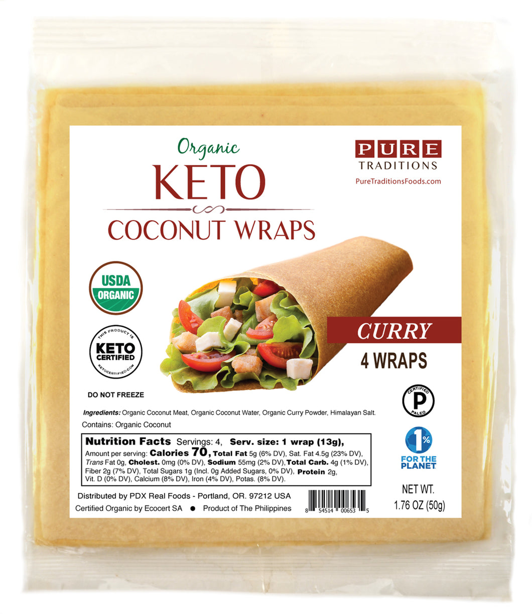 Keto Coconut Wraps, Curry Flavor, Organic, (4 per pack)