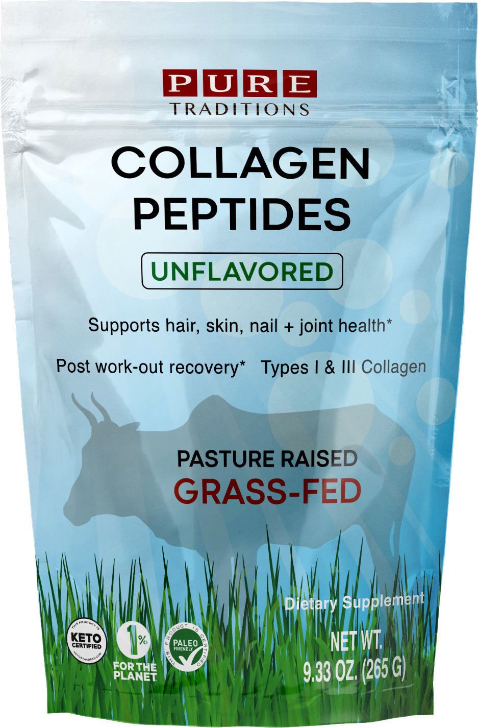 Collagen Peptides, Grass Fed, Pasture Raised, 9.33 oz